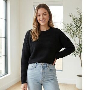 Splendid‎ Women S Black Ribbed Long Sleeve Crew Neck Pullover Sweater Small NWT